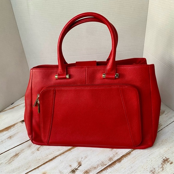 LEVENGER red leather briefcase computer bag purse office travel gorgeous EUC - Picture 1 of 16